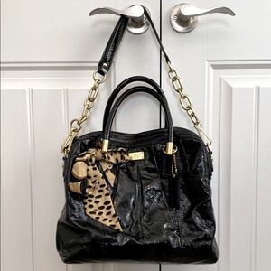Coach Vintage Kristin Patent Leather Satchel Handbag Purse 16016 Black & Scarf‎